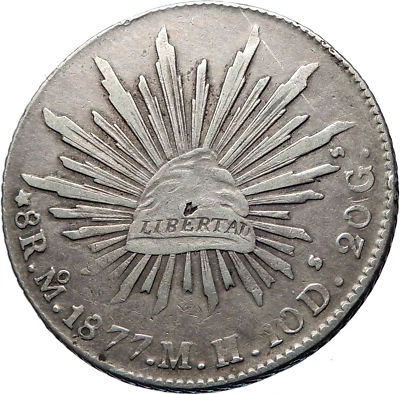 1877 Mo MH MEXICO Large Eagle Sun Antique Mexican Silver 8 Reales Coin i73854 - Image 1 of 4