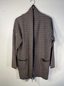 Max Studio Cardigan Sweater Open Front Oversized Large Black White Houndstooth - Picture 1 of 12