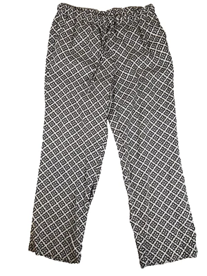 Pantalones de lino para mujer con cordón cintura elástica pierna ancha geométricos grandes Foto 1 de 4