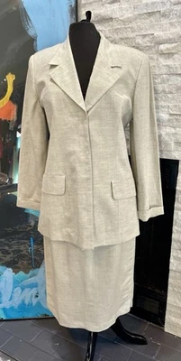 Conjunto de traje falda tostada mezcla de lino Herman Geist talla 10 Foto 1 de 4