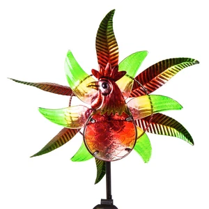 48"H Solar Staked Wind Spinner, Glass Rooster - Picture 1 of 6