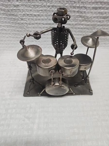 Metal Nuts and Bolts Drum Set Drummer Figurine Art Sculpture 7” X 7” X 4” - Picture 1 of 10