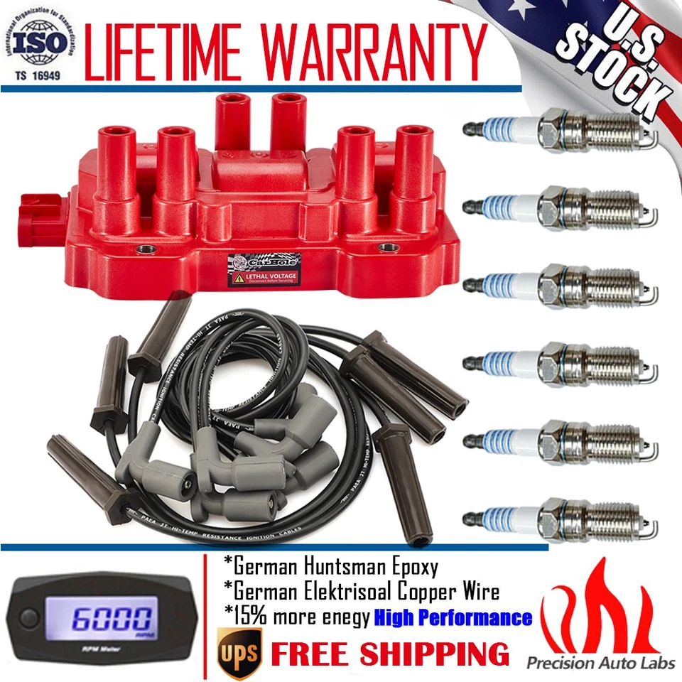 Paquete de bobinas de encendido del motor y juego de bujías y cables para Buick Chevy Pontiac UF434 Foto 1 de 4