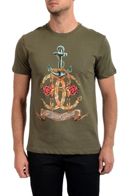 Roberto Cavalli Men's Olive Green Graphic Print Crewneck T-Shirt Sz S M L XL 2XL - Image 1 of 4
