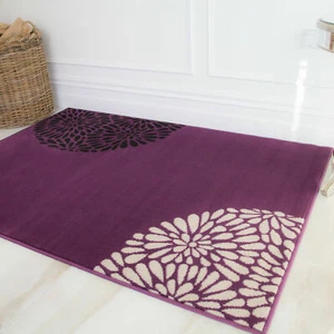 Contemporary Purple Violet Black Floral Modern Room Rug Rugs Large - Small Sizes - Picture 1 of 11