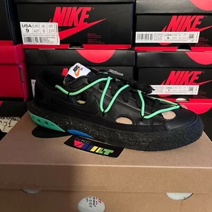 Size 9 - Off-White x Nike Blazer Low Black Electro Green DH7863-001 - Picture 1 of 1
