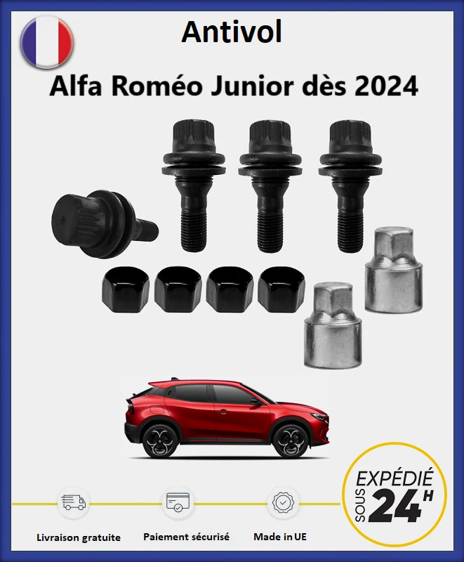 Ecrous antivol de roues noir Alfa Roméo Junior dès 2024 - Photo 1/1