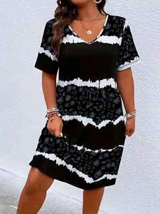 PLUS SIZE 22 26 BLACK WHITE ANIMAL PRINT SHIFT DRESS STRETCH LIGHTWEIGHT - Picture 1 of 4