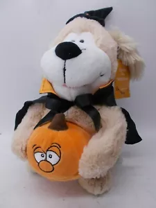 Spooky Village Halloween Welpe hält Jack-o-Laterne mit Licht singt Hexe Arzt - Bild 1 von 12