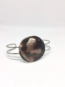 Round Cuff Bangle Bracelet  Brown Mother Of Pearl Inlaid - Picture 1 of 8