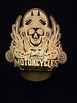 Motorcycle-Skull 3D LED Night Light 16 Color Changing Acrylic Decor W/ Remote - Image 1 of 4