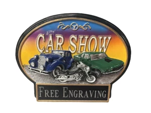 Car Show Plaque, Oval Shape, Colorful Auto Motorcycle w/ 3D Look, Free Engraving - Picture 1 of 1
