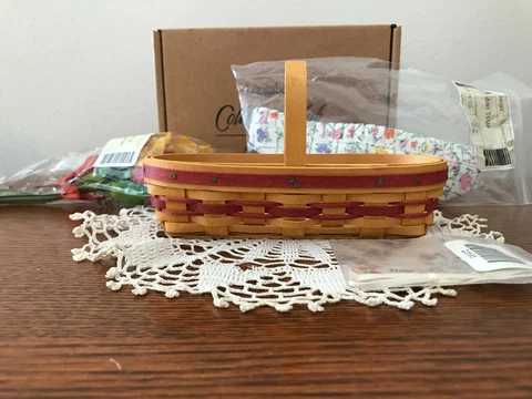 Longaberger Collectors Club May Series Mini Tulip Basket Set+Box+Silk Cover