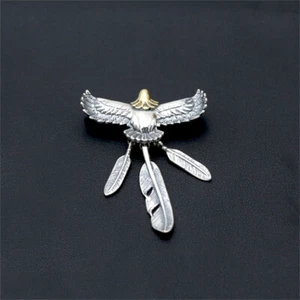S925 Silver Creative Flying Eagle Feather Retro Little Eagle Necklace Pendant - Picture 1 of 5