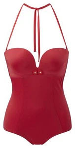 "Top Qualiät" Gossard sexy Swimwear Retro Button Plunge Push-Up BH Badeanzug rot - Bild 1 von 14