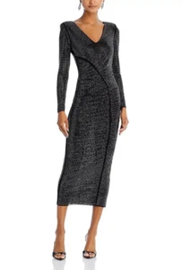 Vestido midi autorretrato con estrás recogido precio de venta sugerido por el fabricante $655 talla 10, nuevo con etiquetas - Imagen 1 de 8