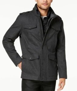 $295 GUESS Men's Utility Wool Coat with Detachable Bib, Charcoal, X-Large - Picture 1 of 3