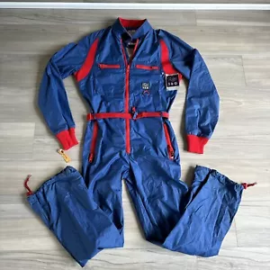VINTAGE Roffe 360 One Piece Spring Snow Ski Powder Suit Women's M Blue Snowsuit - Picture 1 of 15