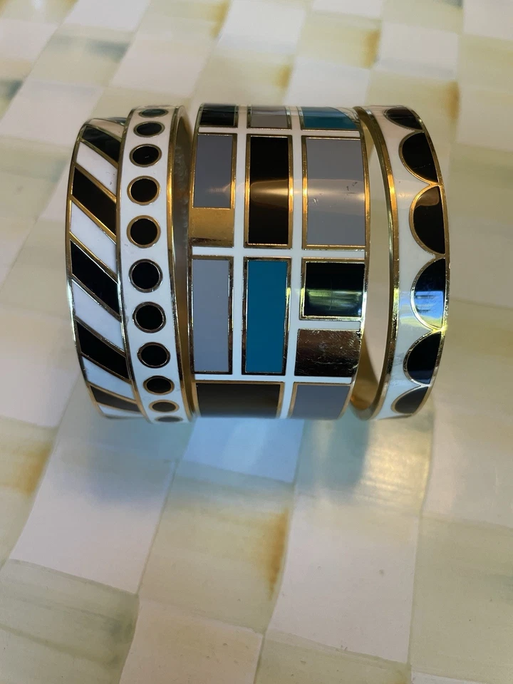 Brazaletes Kate Spade Esmalte Negro Crema Aqua Rayas Lunares Vieiras Abstracto Foto 1 de 4