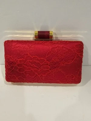 Vintage Miztique Red Lace Satin Evening Holiday Clutch Purse ELEGANT & CLEAN - Image 1 of 4