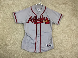 Majestic Jersey Shirt Mens Large V-Neck Button Up MLB Atlanta Braves Gray - Picture 1 of 11