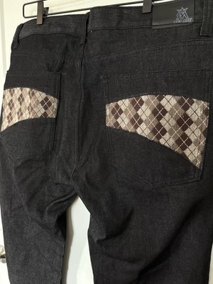 Jeans Red Ape bolsos xadrez tamanho 36 meas 36x34 lavagem escura preto - Imagem 1 de 4
