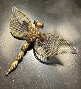 Sarah Cavender Metalworks Mesh Dragonfly Brooch Pin Cabashon Eyes Statement - Picture 1 of 8