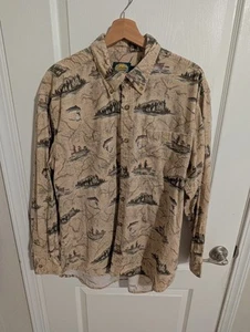 Cabela's Men's Fishing Camping  Print Button-Down Shirt Long Sleeve Casual Wear  - Picture 1 of 3