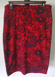 Lularoe Fitted Mini Pencil Cassie skirt Sz L Red Floral stretch Waist Band - Picture 1 of 7