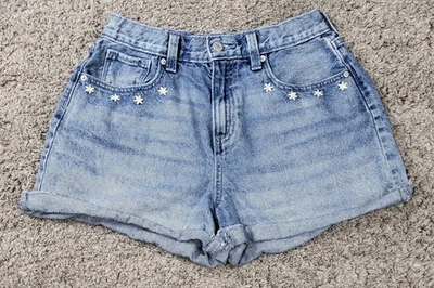 Pantalones Cortos de Jean Old Navy Niñas Talla 18 Tiro Alto Cintura Ajustable Denim con Flores Foto 1 de 4