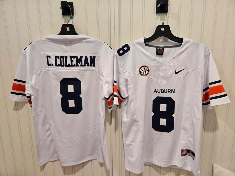 XL молодежная футболка Auburn Tigers No8 Cam Coleman с вышивкой домашняя темно-синяя игровая - Изображение 1 из 1