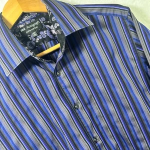M&S Autograph 16" Hemd blau grau kräftige Streifen Herren Langarm Marks & Spencer - Bild 1 von 9