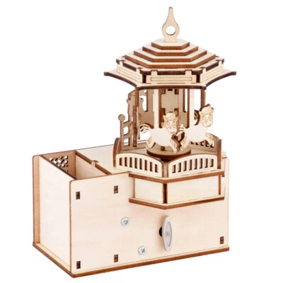 3D puzzle toys wooden diy carousel A wind-up music box Birthday presents  kids - Image 1 of 4