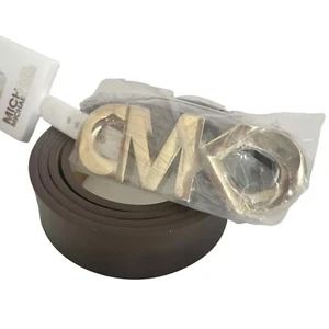 MICHAEL KORS Belt Size L Brown SIGNATURE Logo Gold Buckle Leather New $68 - Picture 1 of 6