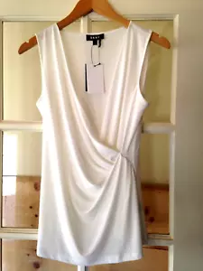 NWT DKNY Designer White Faux Wrap Career Suit Separates Dress Blouse Top S $115 - Picture 1 of 6