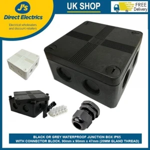 IP66 JUNCTION BOX Black Combination Connection Box 90x90x47mm Outdoor WATERPROOF - Picture 1 of 6