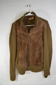 Vintage VanCort Contemporary Leather Pigskin Jacket Knit Sweater Tan M T43 - Picture 1 of 4