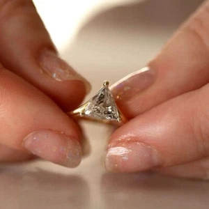 V Shape Band Solitaire 1.50 CT Trillion Cut Moissanite Engagement Ring For Women - Picture 1 of 2