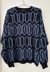 NEW Vintage 80s 90s Demetre BLACK/COBALT Wool Blend Ski Sweater Men's M - Picture 1 of 5