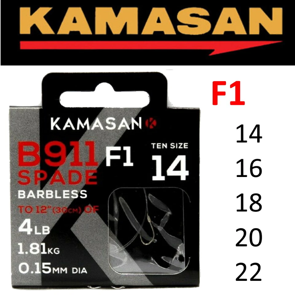 Kamasan B911 F1 Barbless Hooks to Nylon Coarse Match Fishing Ready Tied Finewire - Image 1 of 1