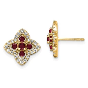 12.5mm 14K Yellow Gold Lab-Created Diamond & Created Ruby Earrings - Picture 1 of 3