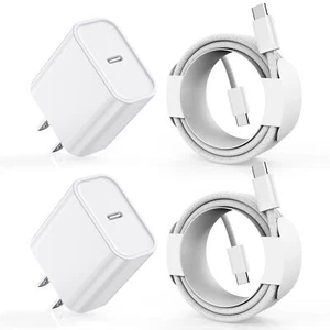 iPhone 16 15 Pro Max Plus PD Fast Charger Wall Adapter 20W +USB-C Cable (2-PACK) - Picture 1 of 13
