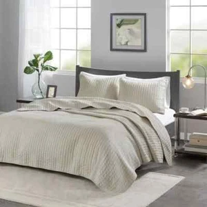Juego de 3 cobertores reversibles King Mitchell crema natural - Madison Park - Imagen 1 de 4