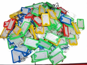 10 ASSORTED KEY RINGS TAGS COLOURED PLASTIC ID TAGS NAME LABEL FOB BIG - Picture 1 of 1