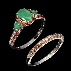 925 Anillo Plata de Ley Ovalado Esmeralda Tsavorite Zafiro Gema Pareja Joyería - Imagen 1 de 15