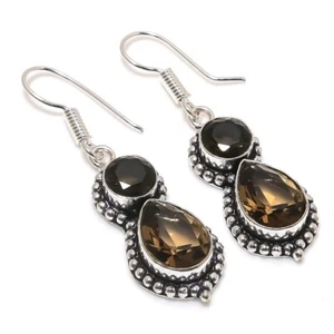 Smoky Quartz Gemstone Handmade 925 Sterling Silver Jewelry Earring Size 2.20" - Picture 1 of 1
