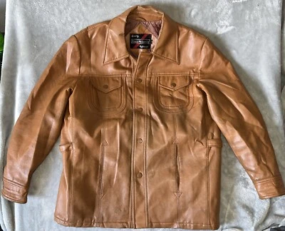 Chaqueta plisada de vinilo PVC tostado vintage años 70 Sears The Men's Store mediana T08-38 Foto 1 de 4