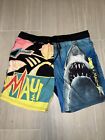 Maui and Sons Jaws Theme Men's Swim Trunks Size XL - 36-38 Waist  -Best Design