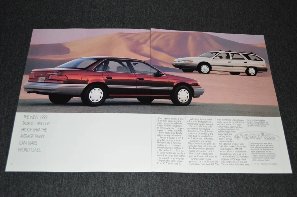 Ford Taurus L/GL 1992 original concesionario anuncio impresión 92 Foto 1 de 1