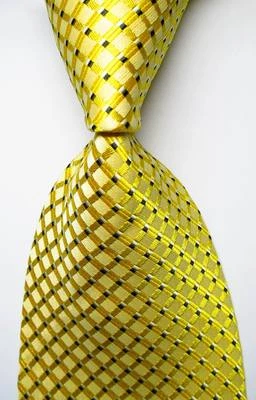 New Classic Checks Gold Black White JACQUARD WOVEN 100% Silk Men's Tie Necktie - Image 1 of 2